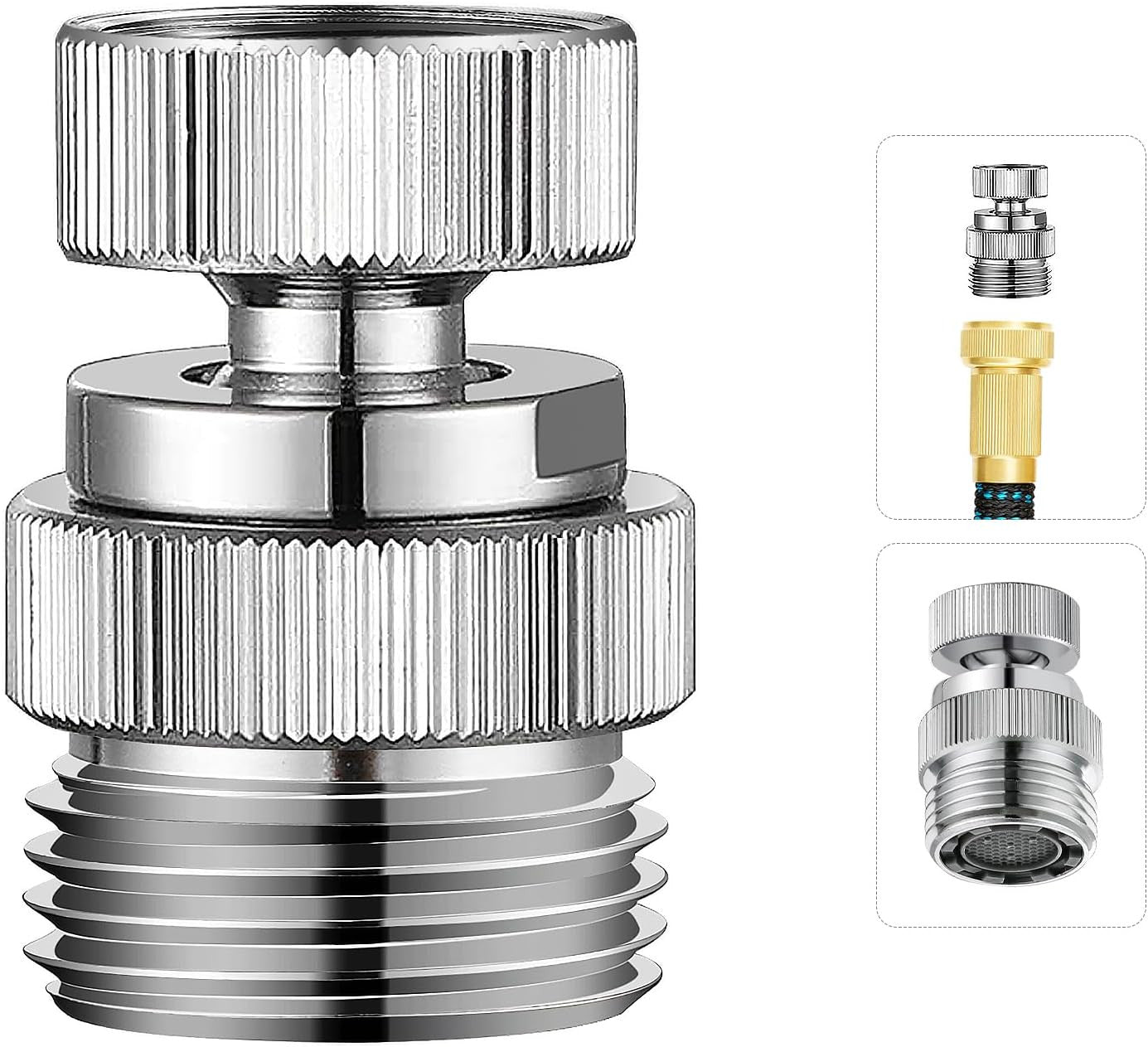 Brass Faucet to Hose Adapter with Aerator, 3/4" Faucet to Garden Hose