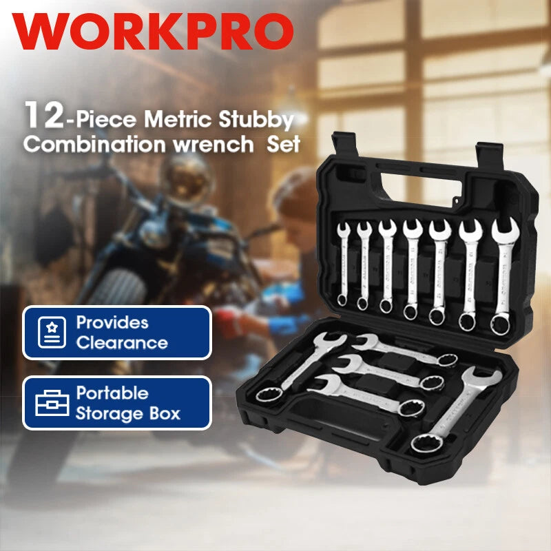 WORKPRO 12PIECES Stubby Combination Wrench Set 8-19mm Steel Wrenches Metric NEW