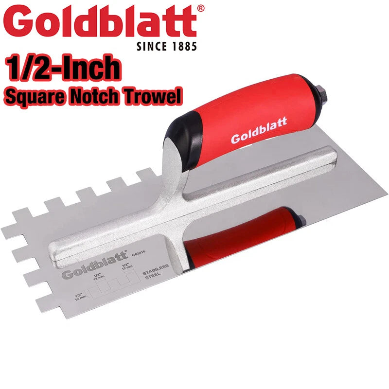 Goldblatt 1/2" Square Notch Trowel Premium Stainless Steel With Soft