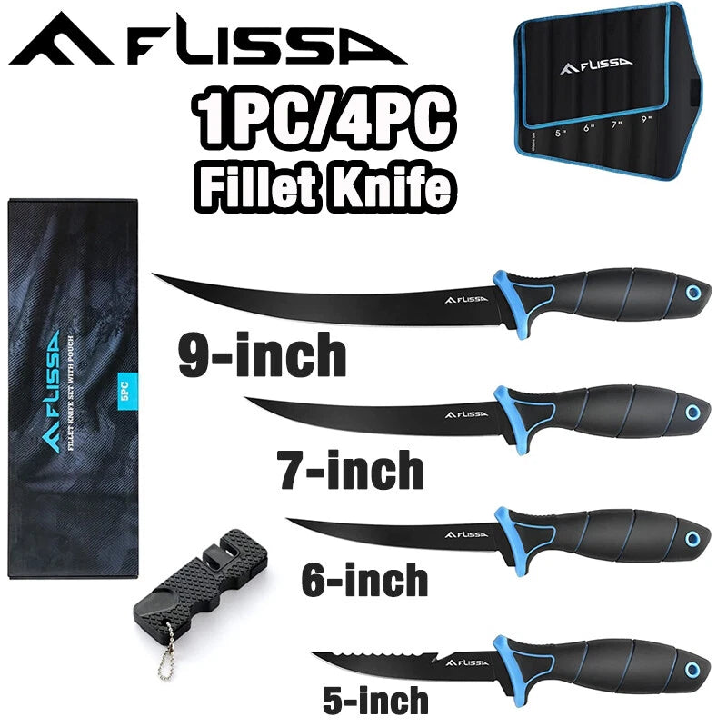 Flissa Fillet Knife Cutting Notch Non-slip Handle W/black Sheath