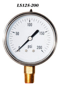 Pressure Gauge 0-200PSI, Liquid Filled 2.5” Stainless Steel 1/4" Npt