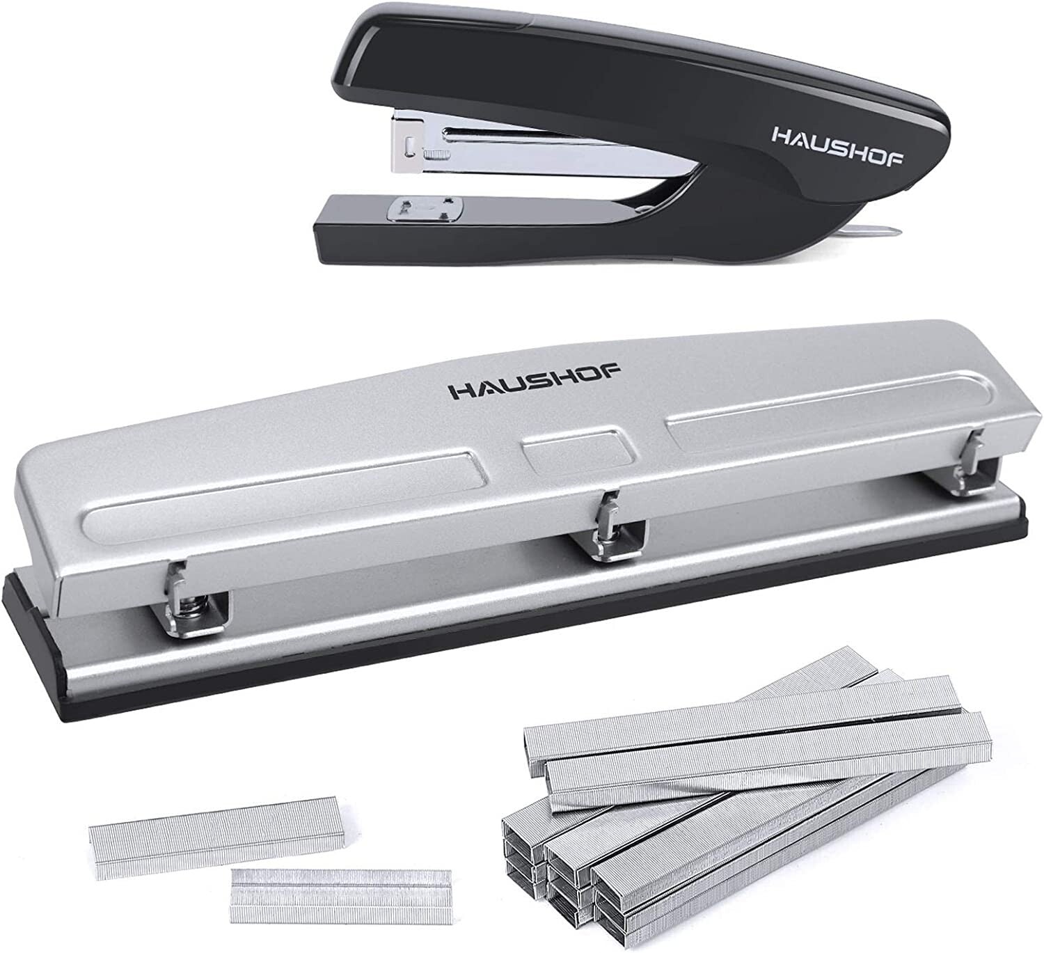HAUSHOF Desktop Stapler & 3-Hole Punch Set with 5000 Staples by HAUSHOF