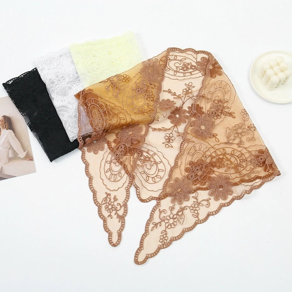 Lace Scarf Floral Headband Lace Embroidery Floral Pattern All-season