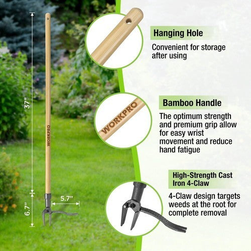 WORKPRO Weed Puller Tool with 44" Bamboo Handle by WORKPRO