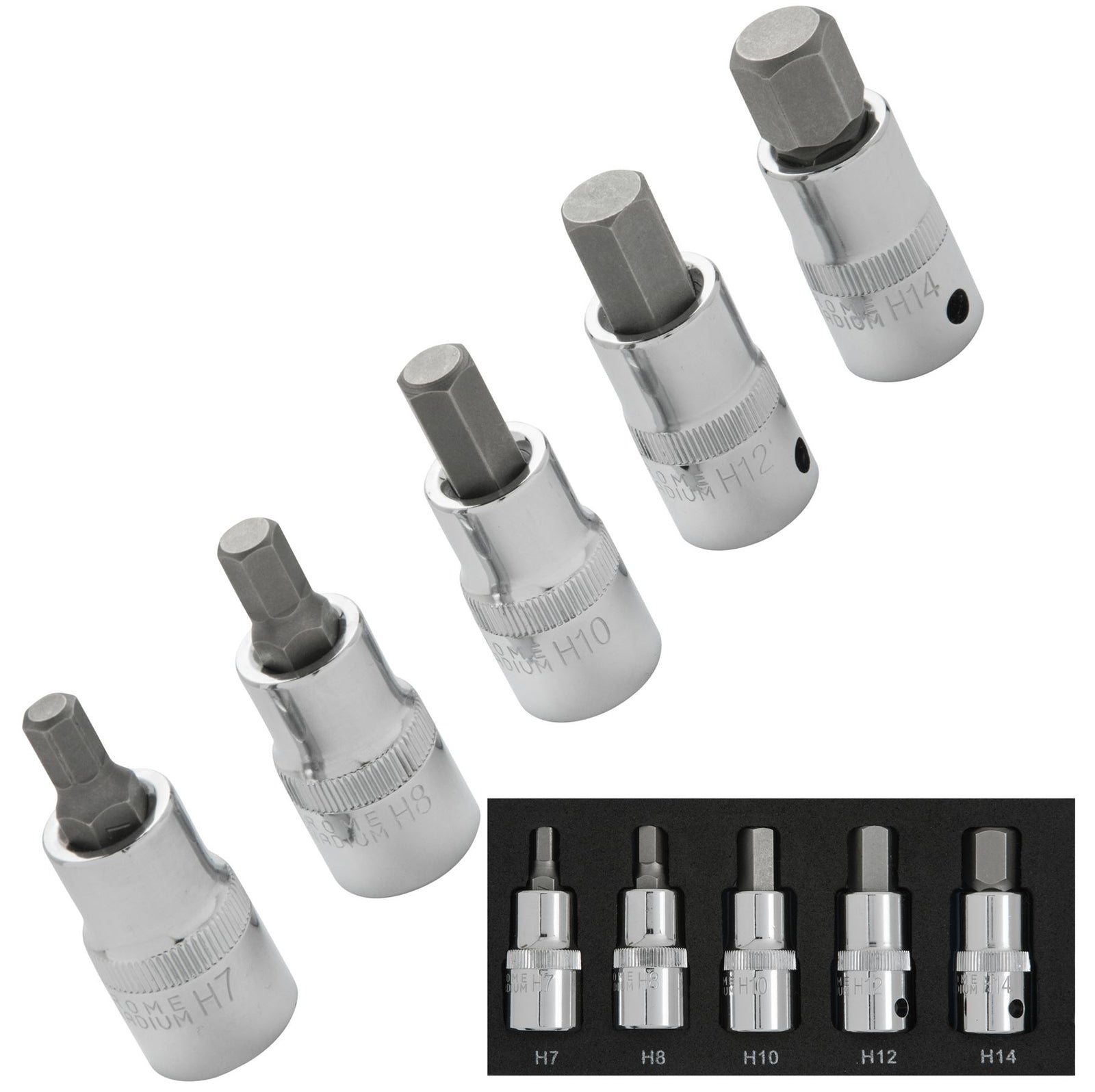 BlueSpot 5pc Hex Socket Set H7 - H14 Metric 1/2" Drive Allen Key Sockets 01507Op