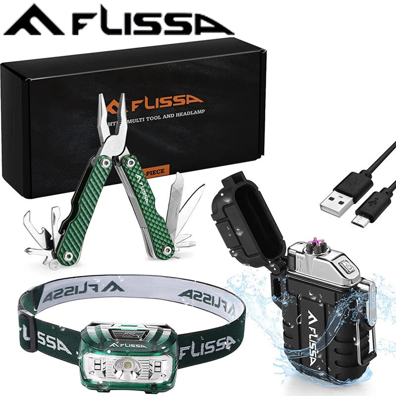 Flissa 12 In 1 Multitool Plier Waterproof Led Headlamp Windproof