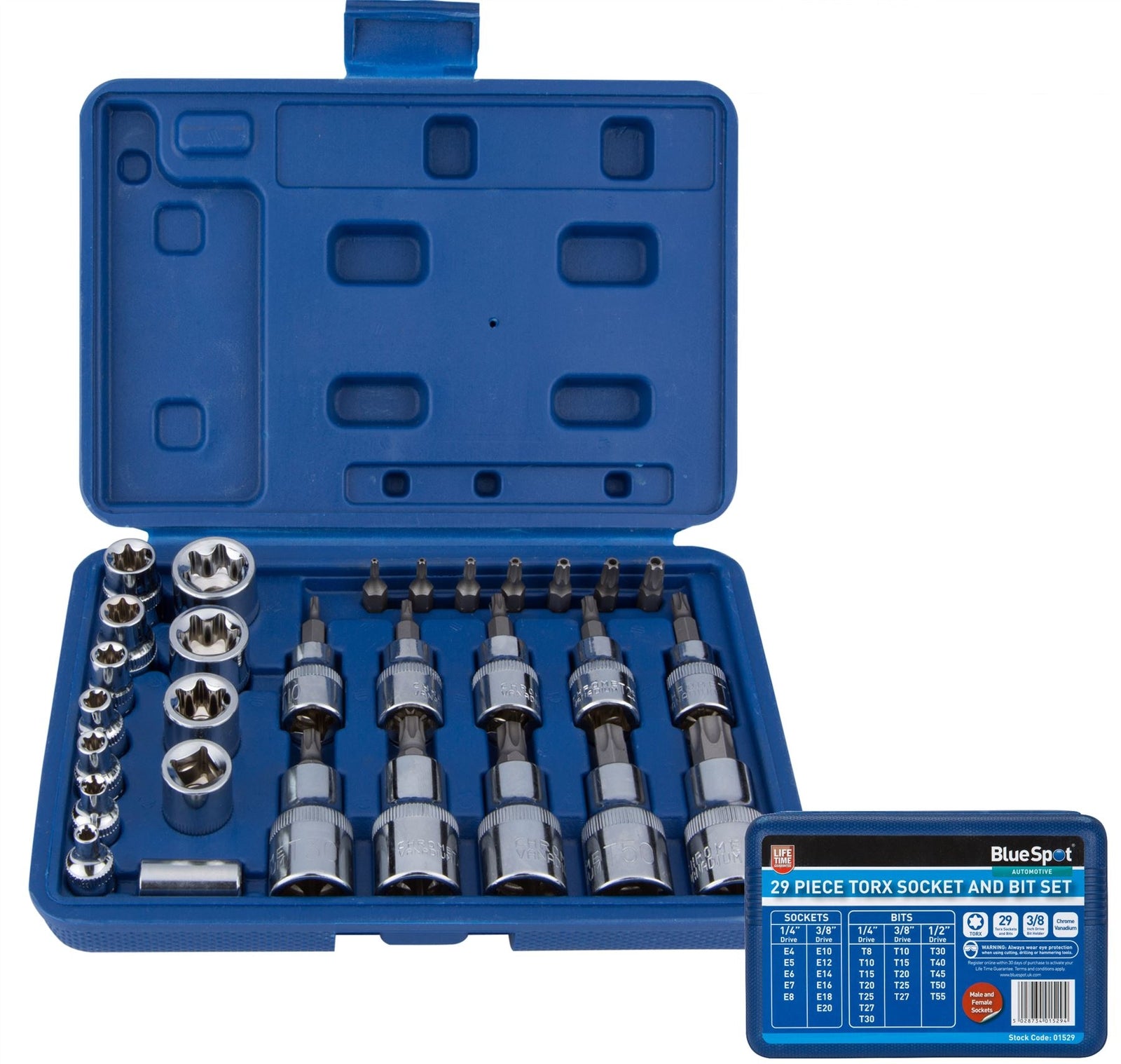 BlueSpot 29pc Torx Socket Bit Set Male & Female Sockets by BlueSpot