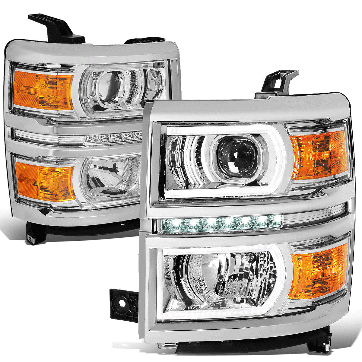 [led Drl+u Tube Bar]fit 14-15 Silverado Projector Headlight/lamps