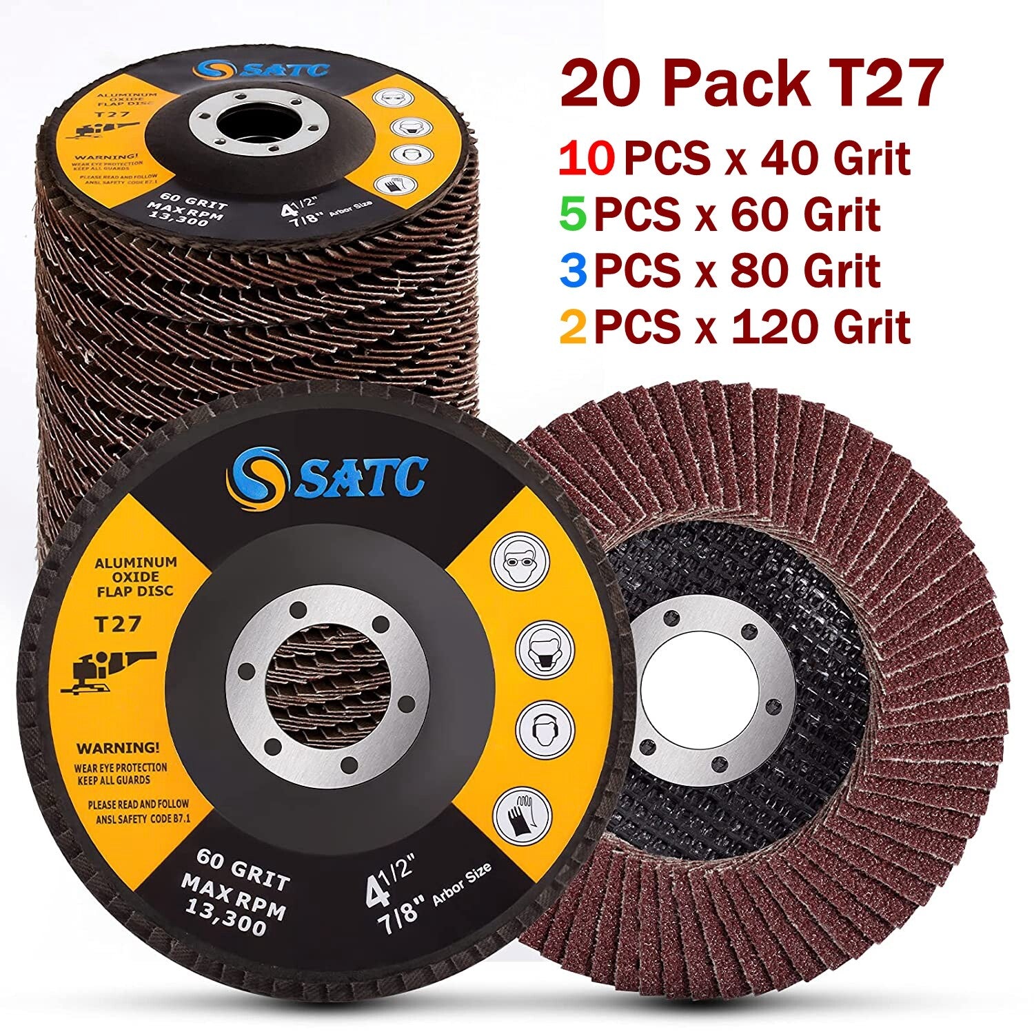 20x 4.5" Flap Grinding Wheels 4-1/2 x7/8" 40 60 80 120 Grit Grinder