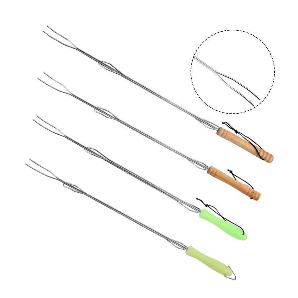 Telescopic Bbq Roasting Forks Set Stainless Steel For Campfire Cooking