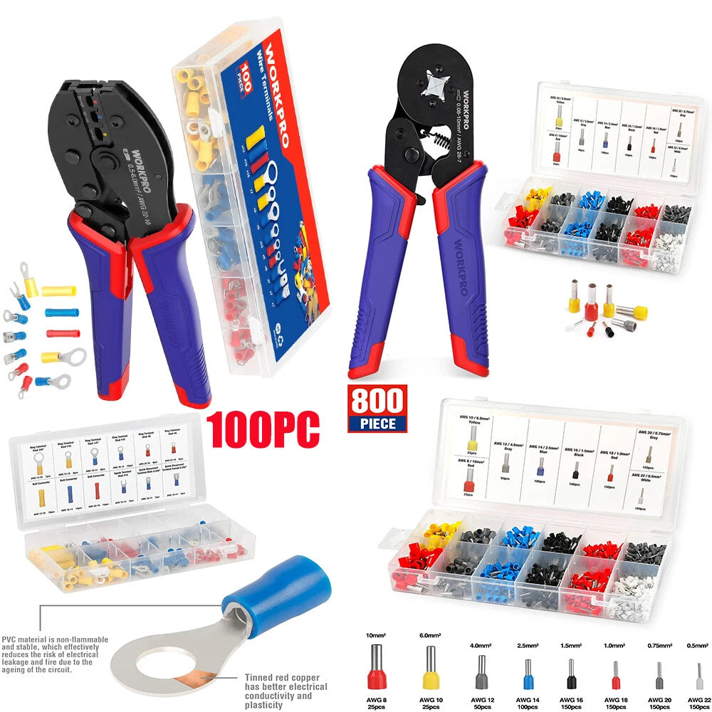 (Ferrule) Crimping Tool Kit Crimping Pliers W/100/ Terminal Connectors