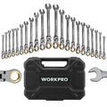 WORKPRO 22PC Flex-Head Ratcheting Wrench Set Metric 6-18mm SAE