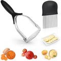 Stainless Steel Potato Masher Set With Wavy Cutter For Kitchen