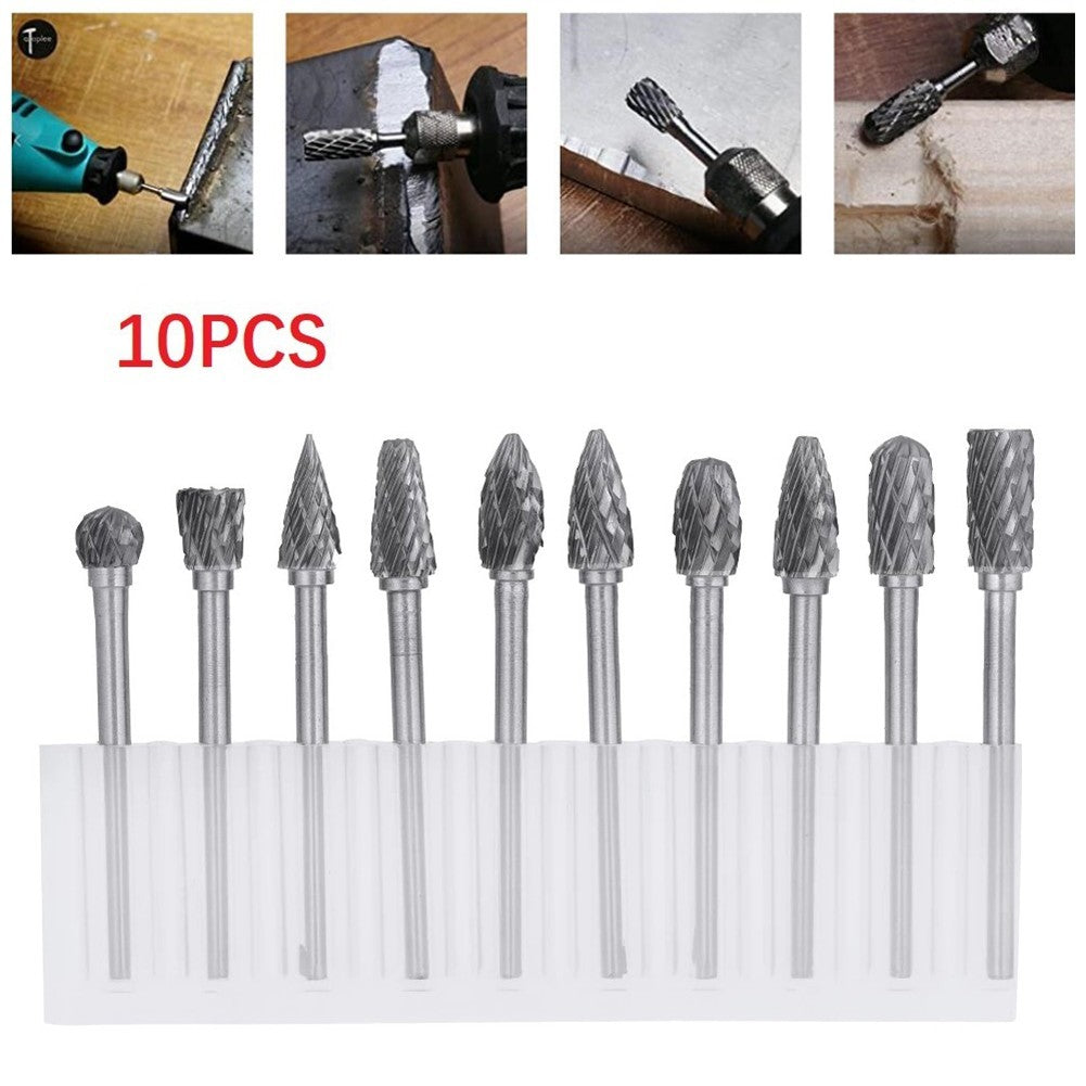 10x 3mm Shank Tungsten Carbide Rotary Burrs Drill Grinder Carving Bit Double Cut
