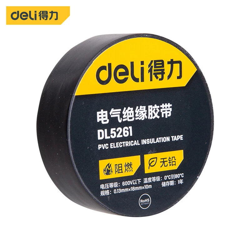 Deli 0.13mm*18mm*10<wbr/>m Electrical Insulating Tape Black