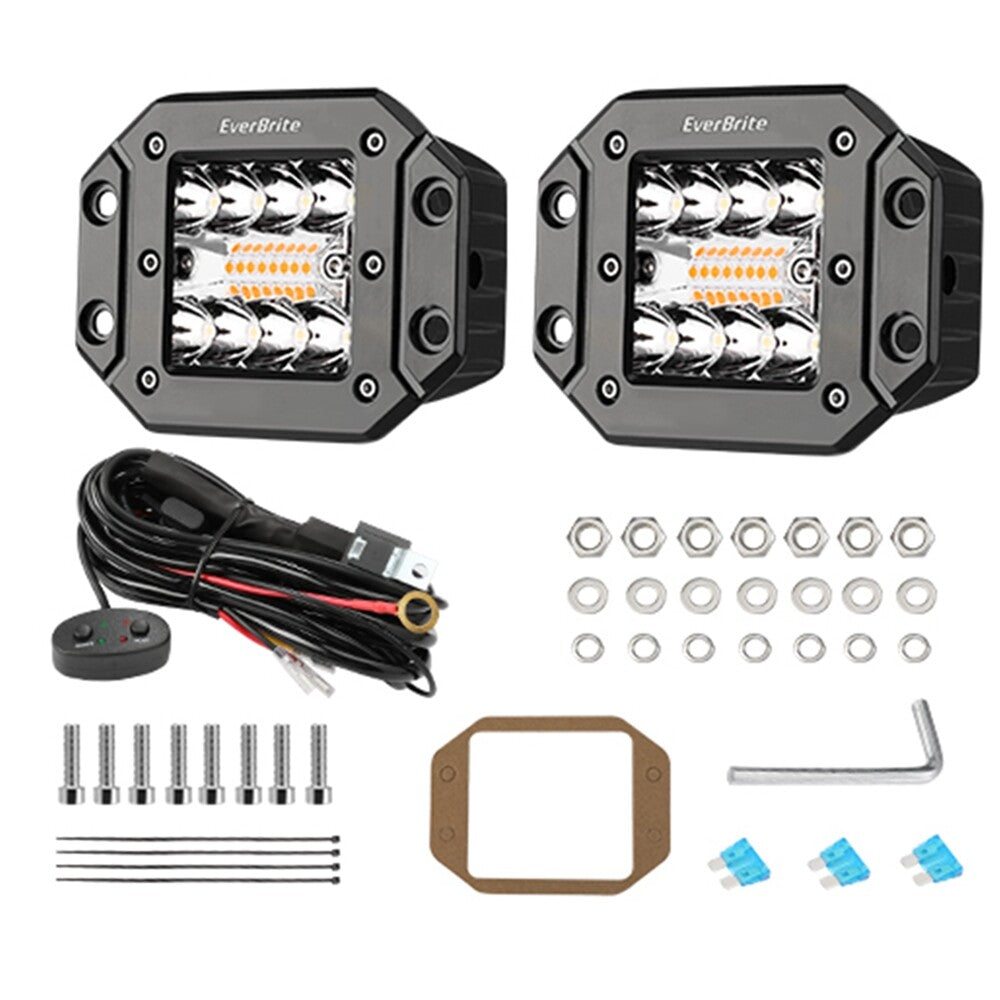 2PCS 48W LED Light Pods Spot Flood White Amber Strobe Off Road Fog