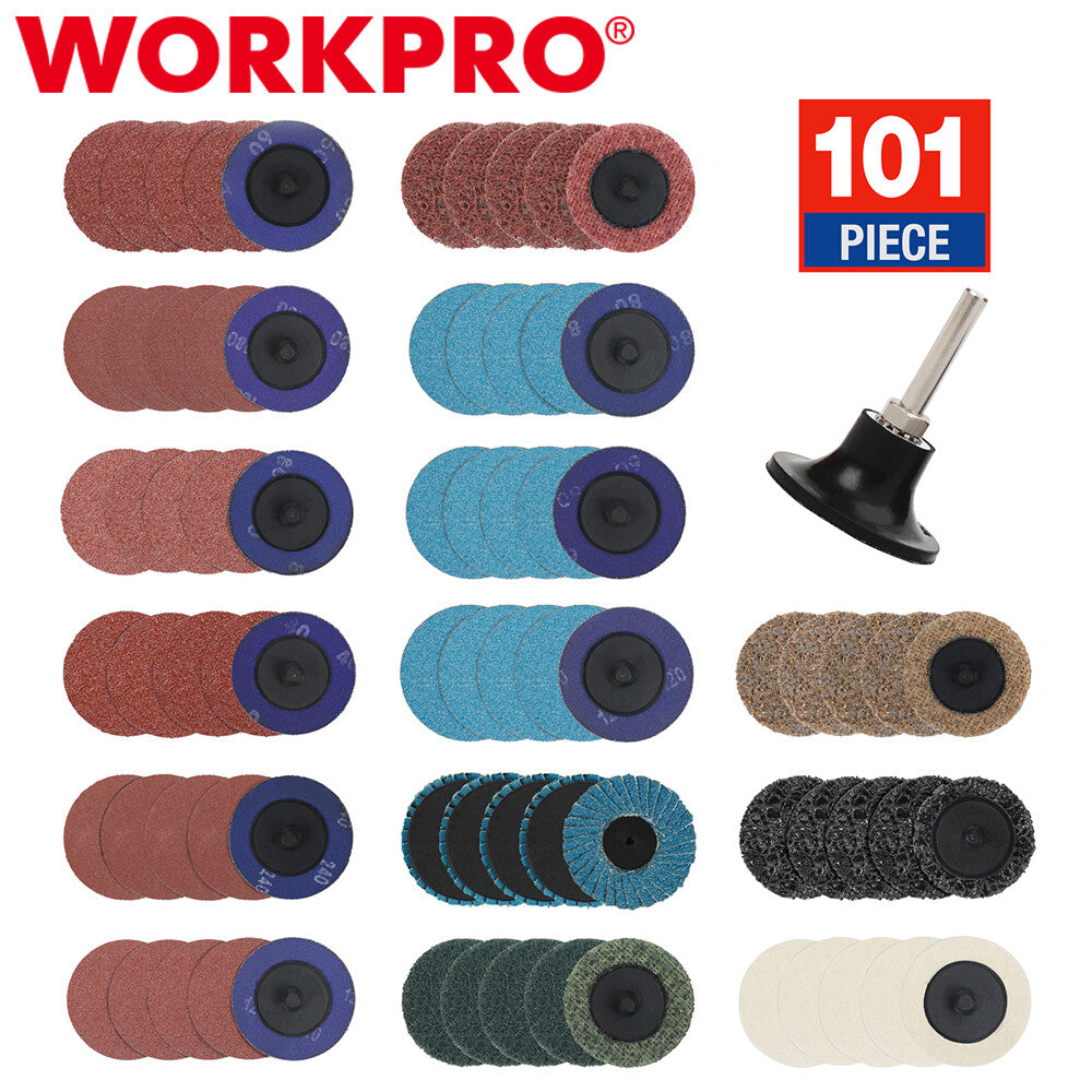 WORKPRO 101PC Sanding Discs Set 2" Disc w/1/4" Holder Surface