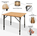 Villey Bamboo Folding Camping Table Heavy Duty Aluminum Adjustable