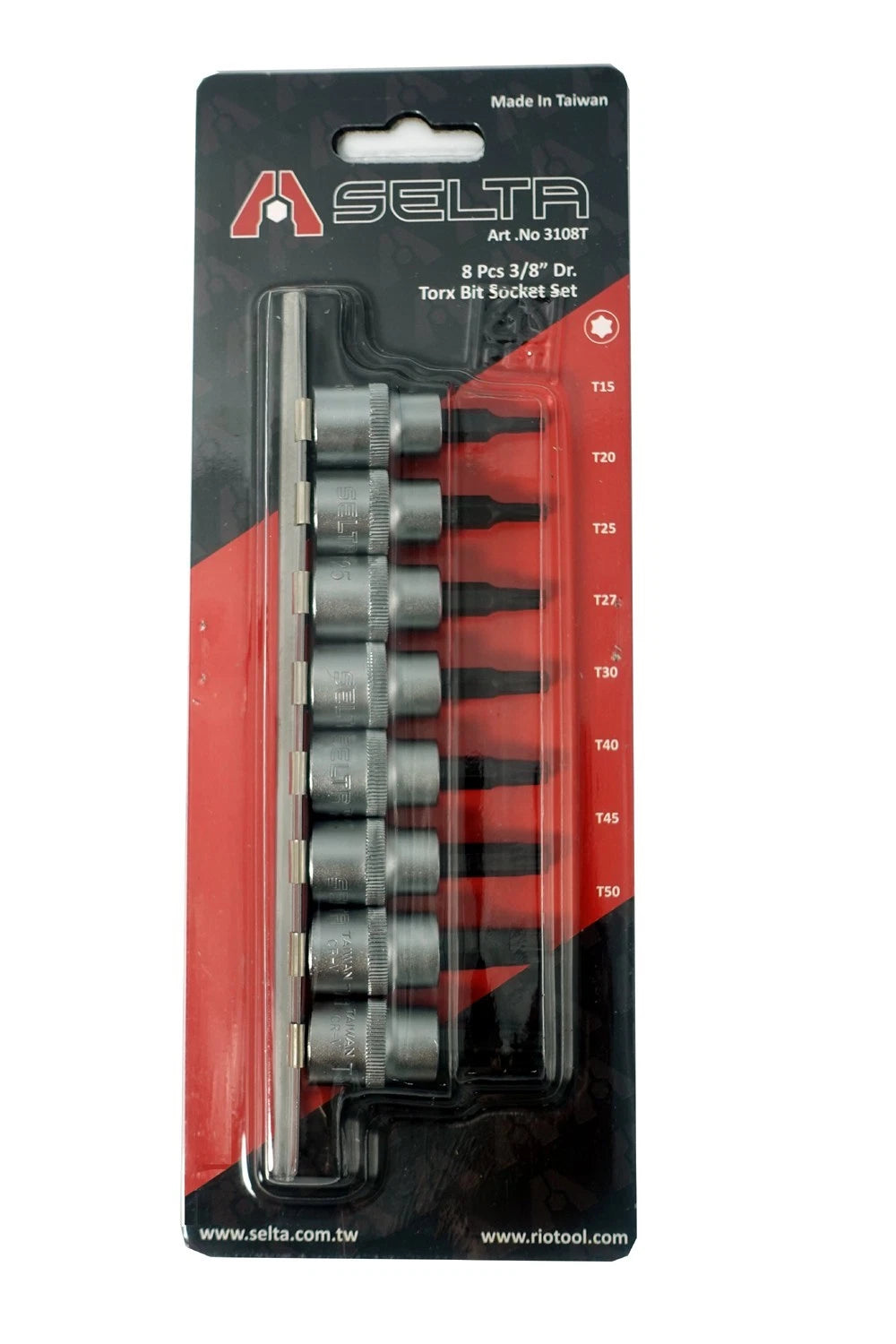 Selta Taiwan 3/8" Dr S2 Steel Torx Star Socket Bits Set: T15 T20 T25