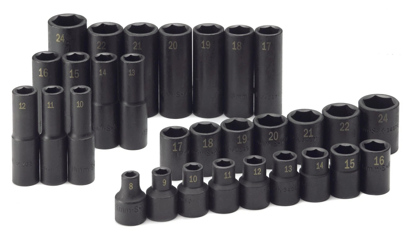 Sk Tools 1/2" Drive 6 Pt Metric Std And Deep Impact Socket Set (4053)