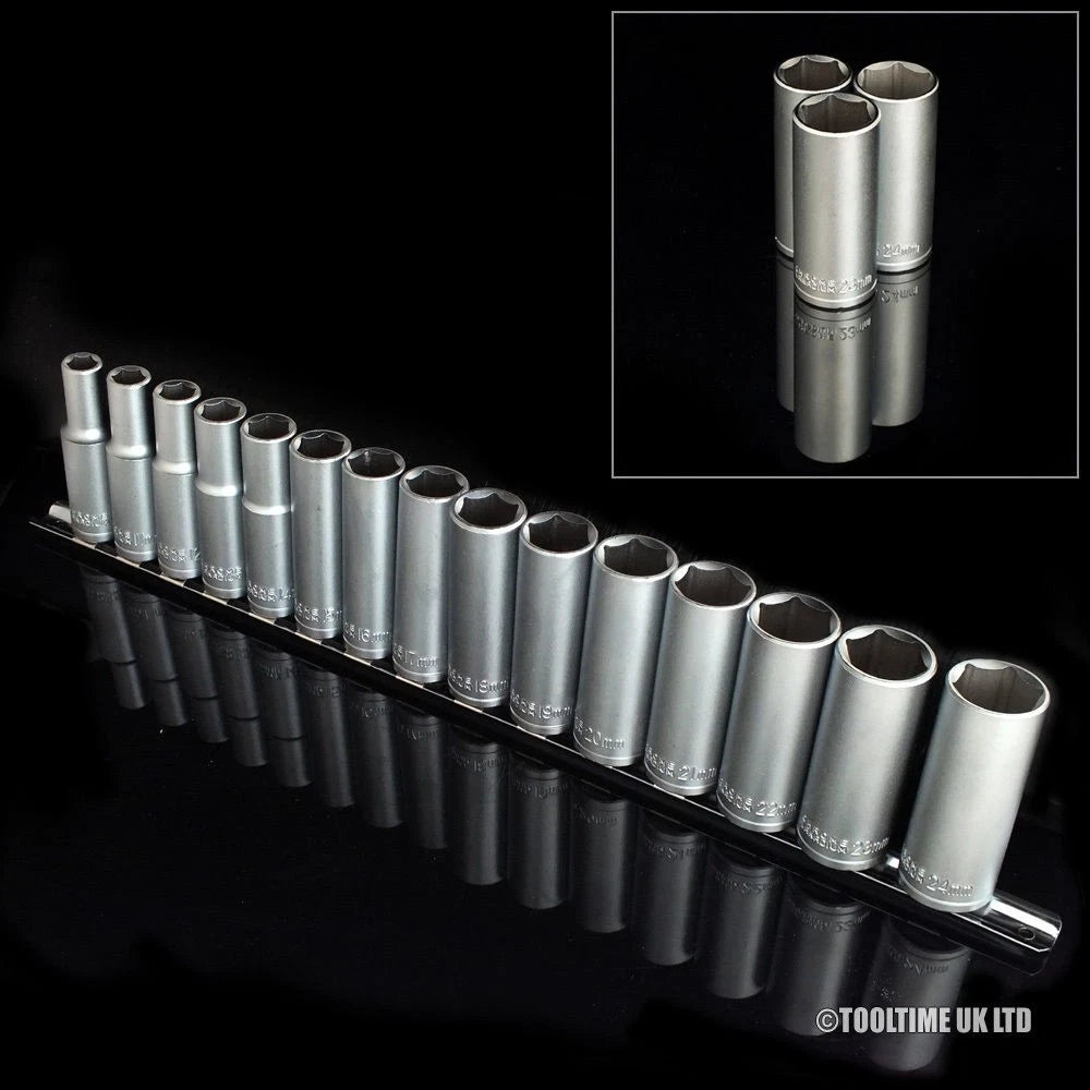 1/2" Drive Heavy Duty Steel Metric Deep Socket Set 10mm-24mm +