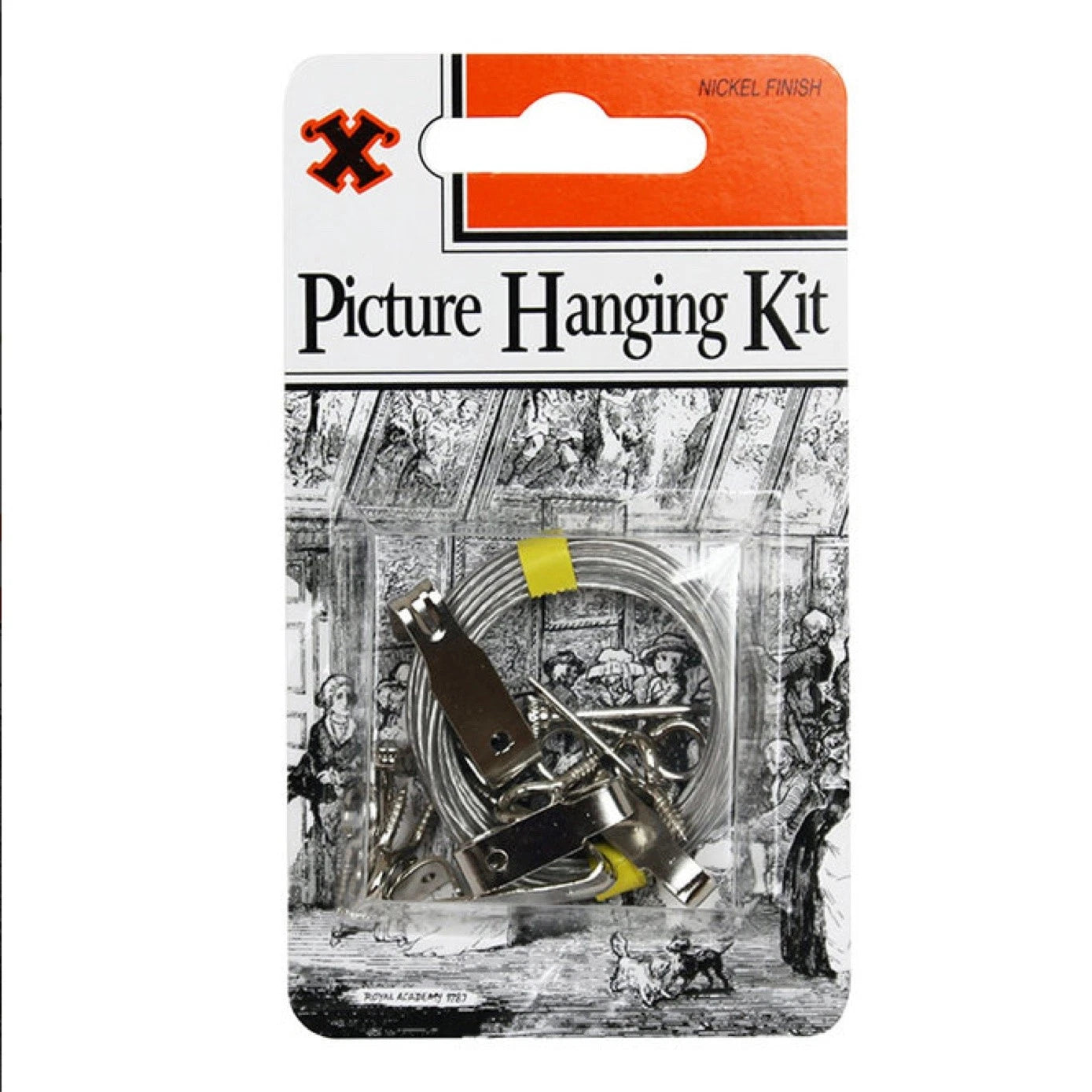 Silver Picture Hanging Kit X-Hooks Nickel Hook, Wire &amp; Eye Set