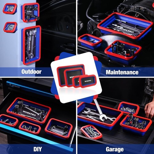 WORKPRO 4PCS Collapsible Magnetic Parts Tray Set by WORKPRO
