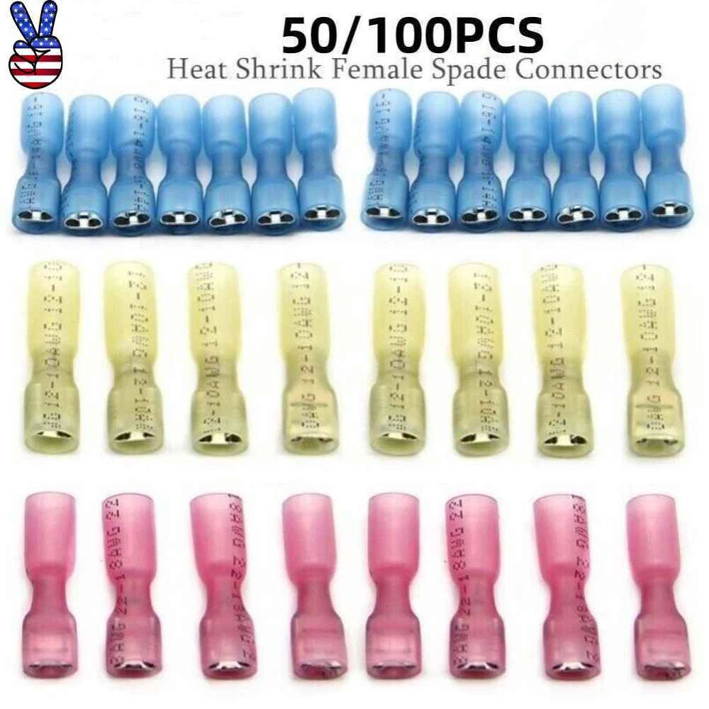 Heat Shrink Terminals Female Crimp Wire Connectors Spade Kit 22-10awg