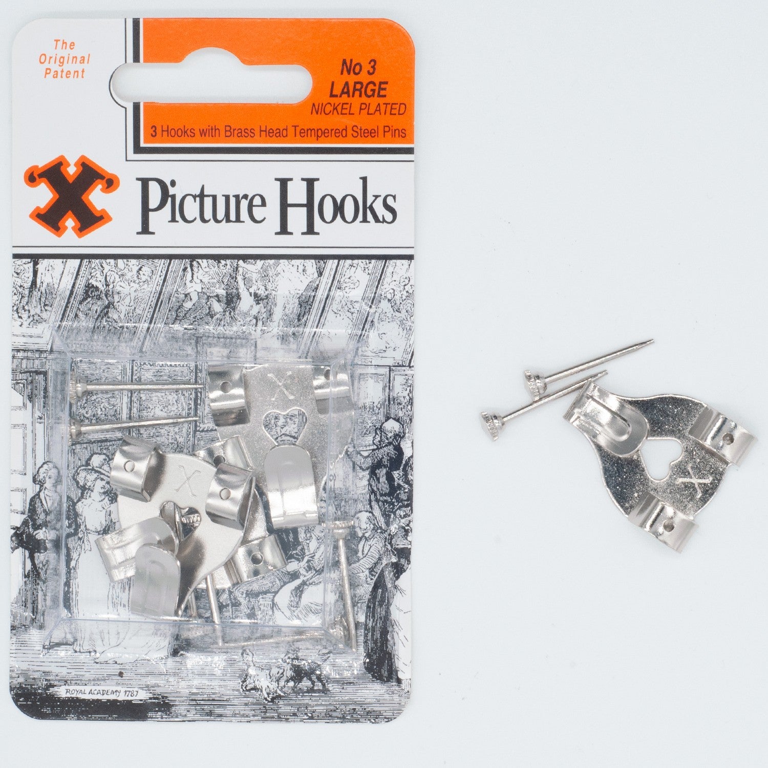 X Picture Hooks Nickel Plated + Pins No.3 Chrome/silver