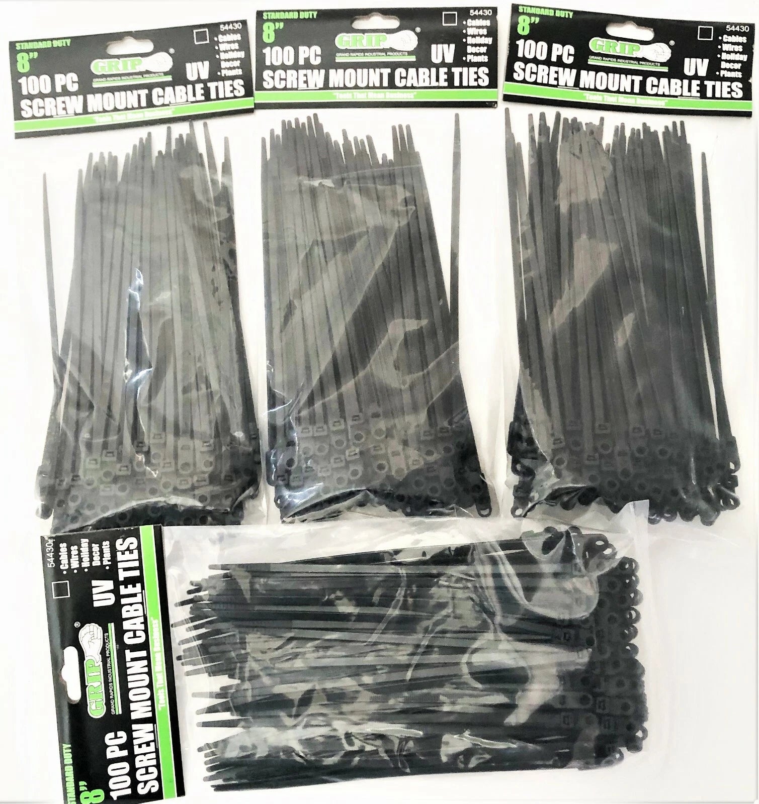 400 Grip Tools 8" Screw Hole Mount Uv Black Nylon Wire Cable Zip Ties