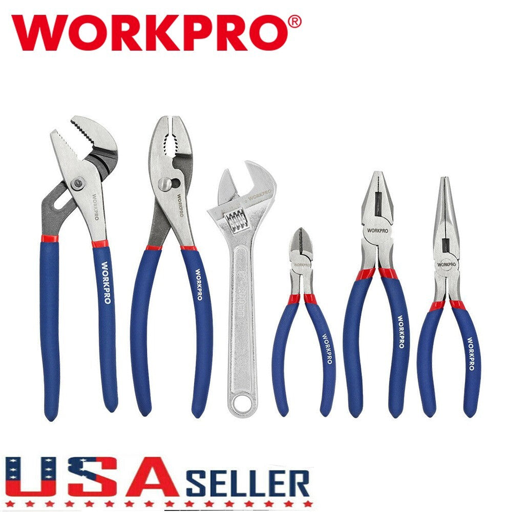WORKPRO 6pc Steel Plier Wrench Set Adjustable Wrench