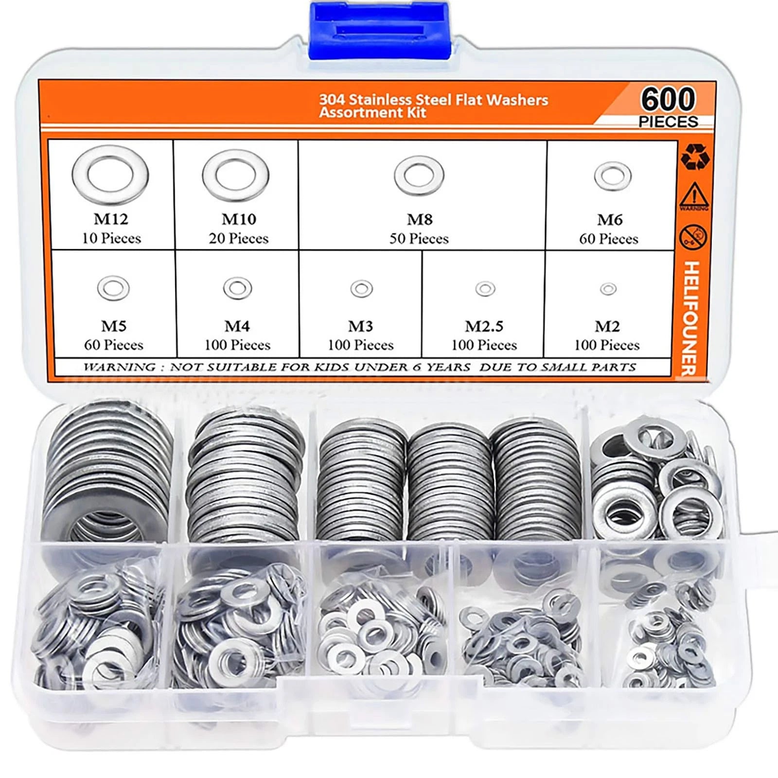 Robust 304 Stainless Steel Flat Washer Washers Assortment Set M2-m12