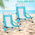 HAUSHOF 2-PCS High Back Beach Chair Low Seat Camp Chairs Mesh Back Folding Chair