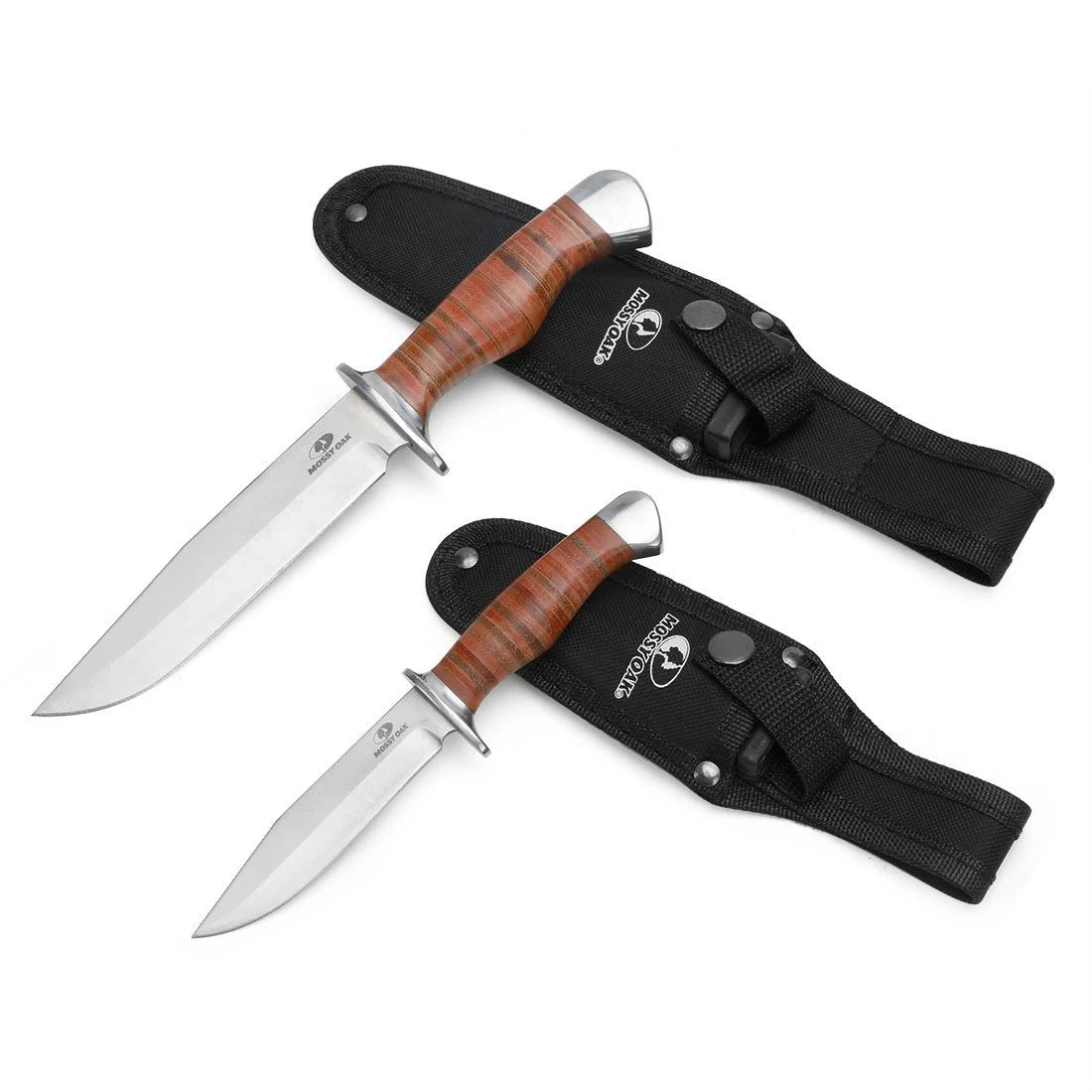 Mossy Oak Bowie Knife Fixed Blade Hunting Knife With Leather Handle,