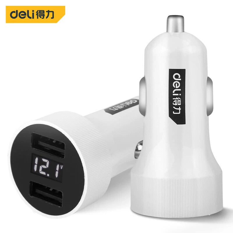 Deli 3.6a(max) Digital Display Vehicle Usb Charger White
