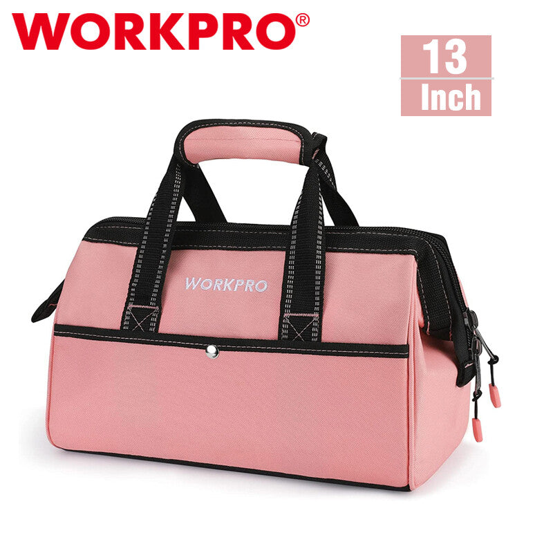 WORKPRO 13" Tool Bag Pink Soft Cloth Tool Storage Bags Wide Mouth Tool