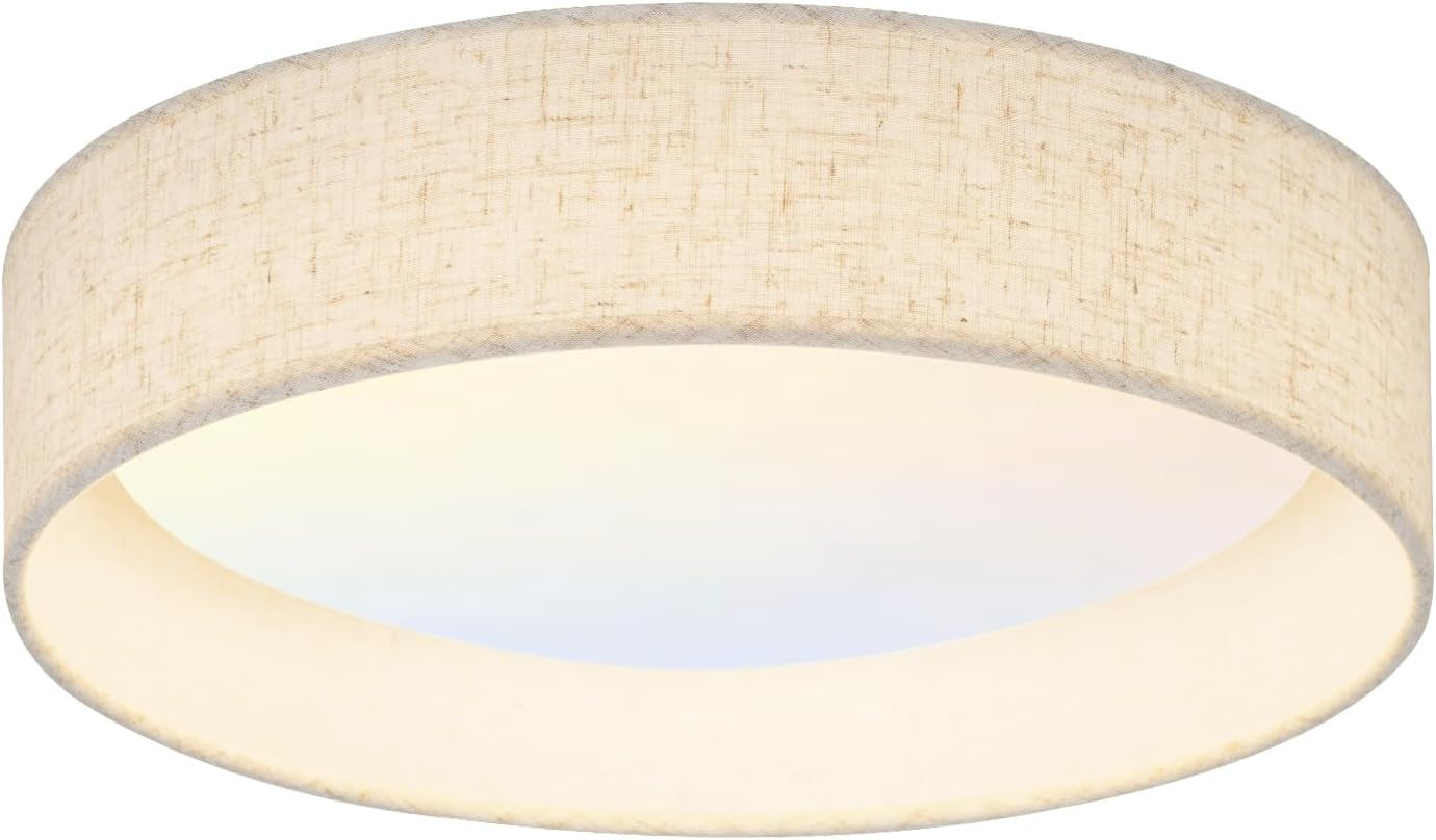Modern Linen Led 13 Inch Ceiling Light Fixture with 24W 5cct, Flush