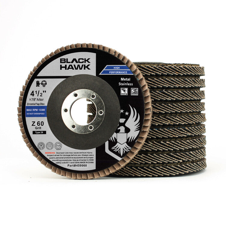 10 Pack 4.5" x 7/8" Black Hawk 60 Grit Zirconia Flap Disc Grinding
