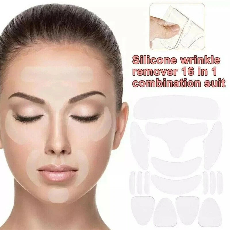 16pack Reusable Silicone Anti Wrinkle Sticker Face Forehead Neck Eye