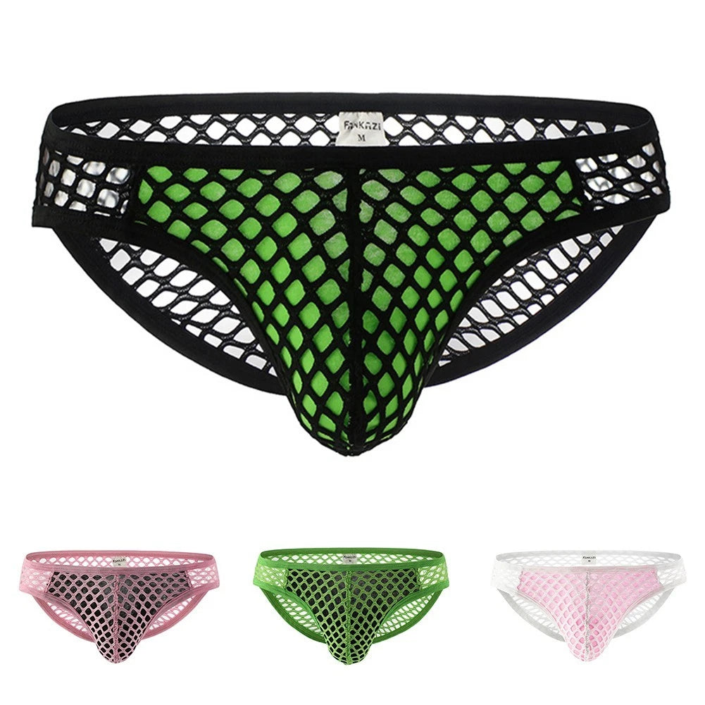 Mens Low Waist Mesh Fishnet Underwear Briefs With Supportive Pouch