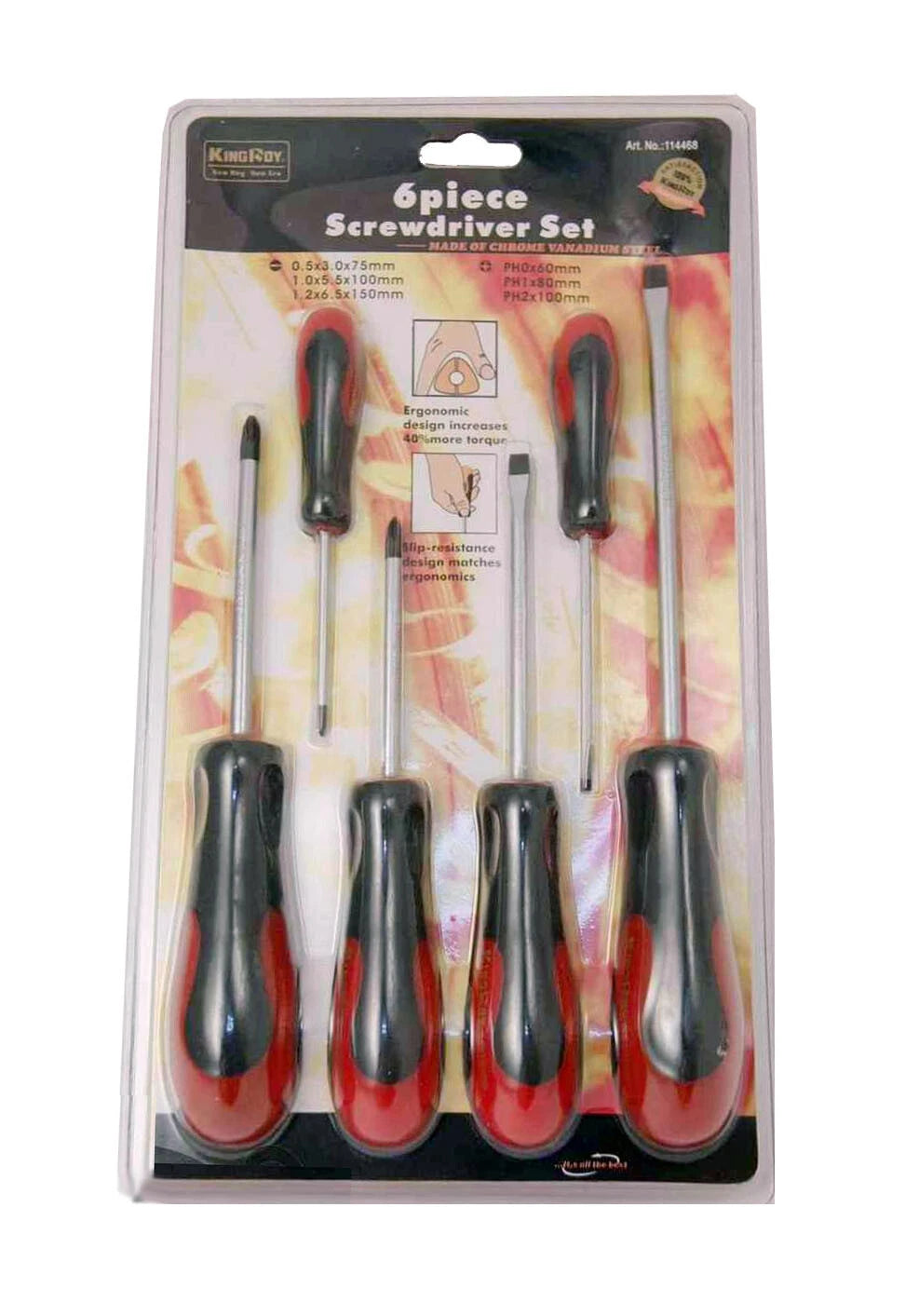 6pc Cr-V  Black Phosphate Magnet Tip Screwdriver Set Flat Ph 60,75,80,100,1<wbr/>50mm
