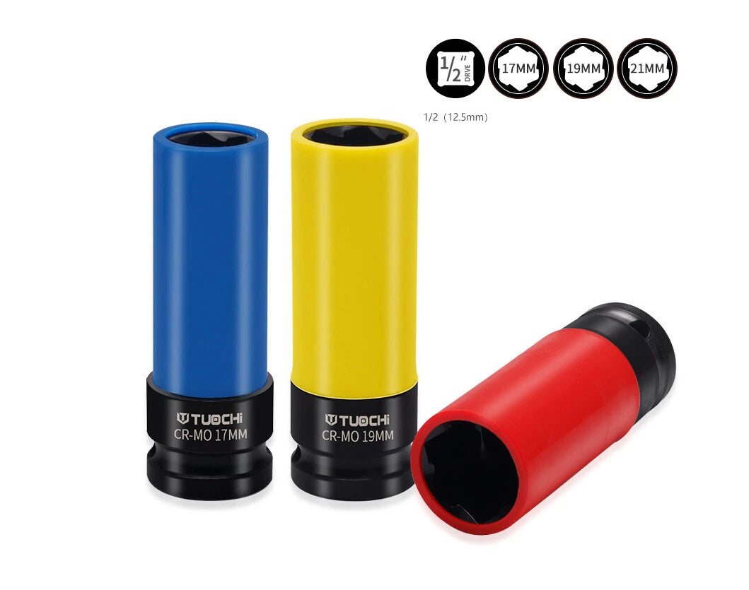 1/2" Dr 6pt Flower Profile Anti-Theft Cr-Mo Deep Impact Wheel Nut Socket Options
