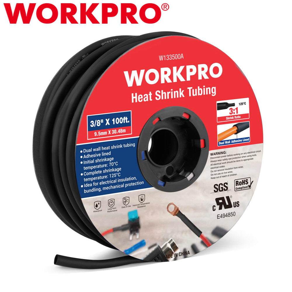 WORKPRO 100 FT 3/8" Heat Shrink Tubing Dual Wall Adhesive Lined Tubing