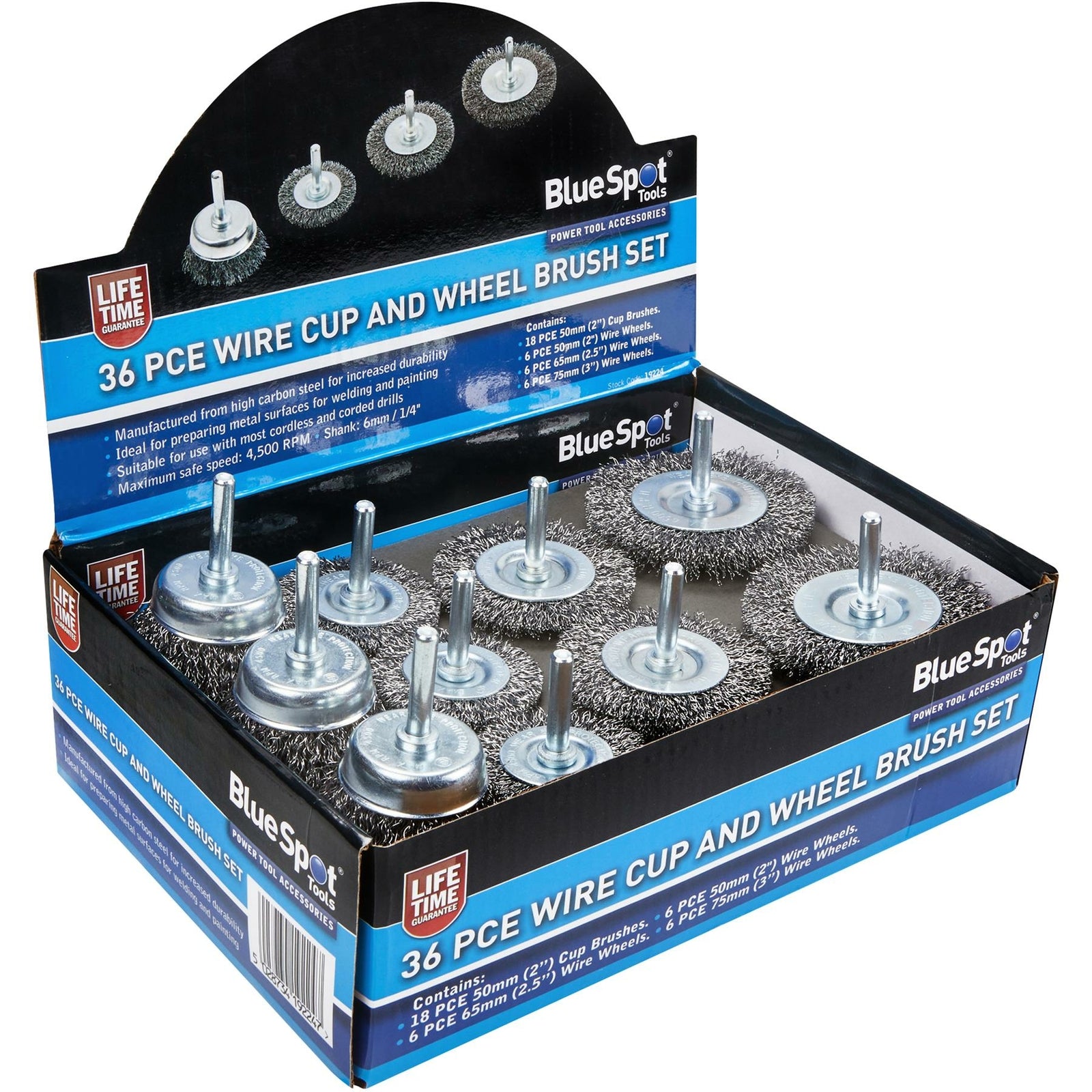 BlueSpot Wire Wheel Flat And Cup Brush Rust Paint Removal Set 36pcOpens in a new