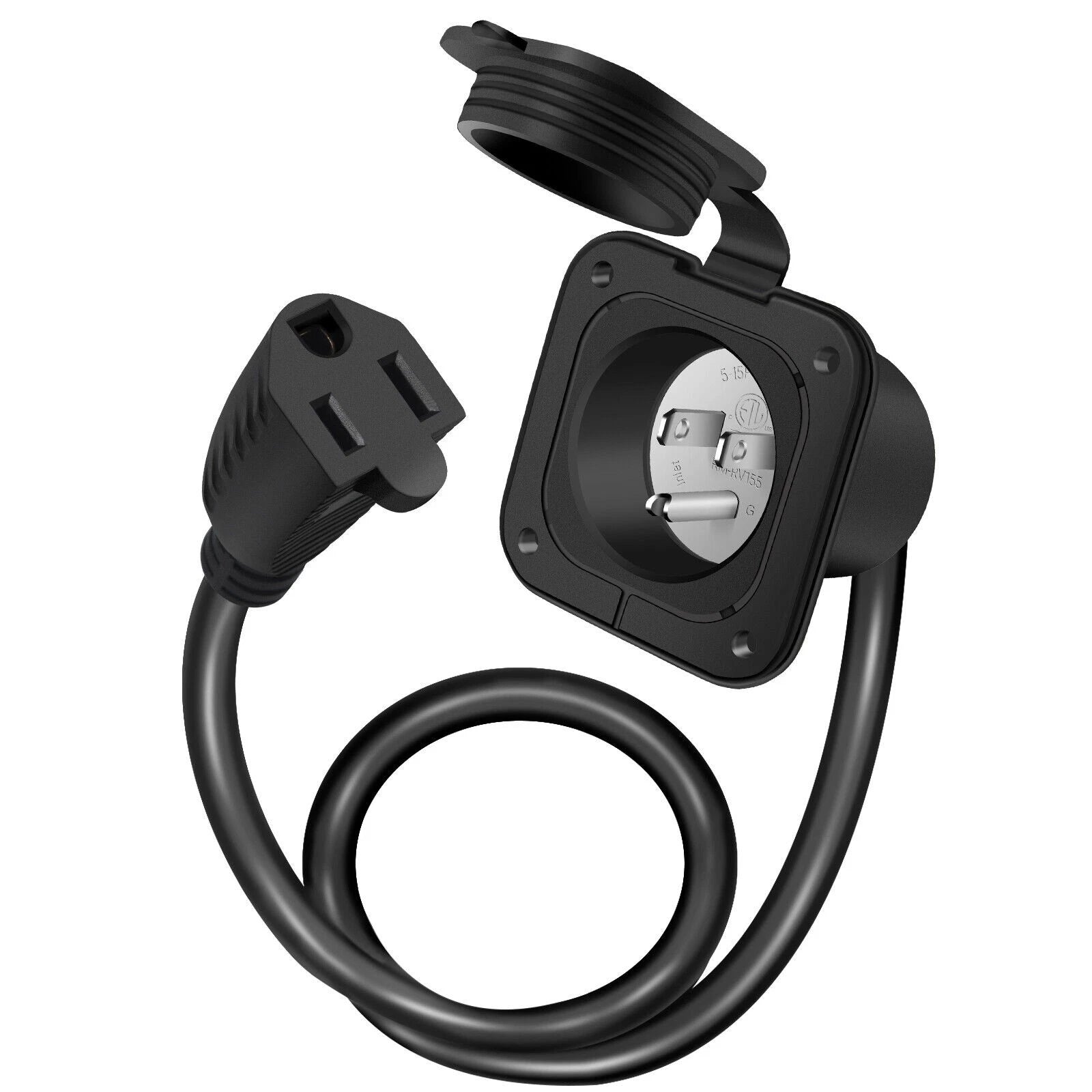 15 Amp 125V Ac Power Inlet Port Plug With Integrated 18" Extension