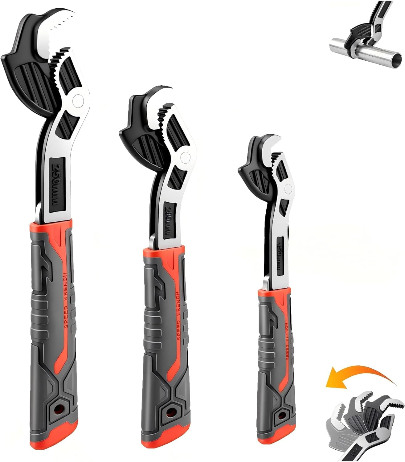 Pipe Wrench Set 6" 8" 10", Self Adjusting Wrench, Plumbers Wrench with