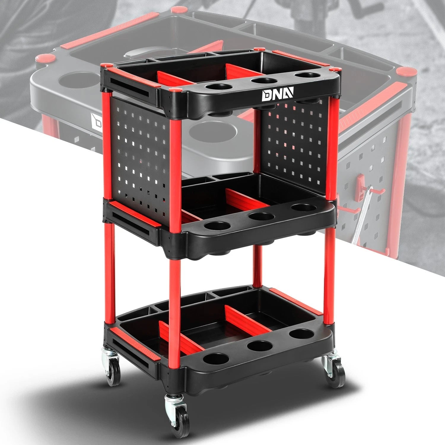 Red 260lbs 3-level Composite Rolling Trolley W/ | Built Supply Co