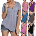 Womens V Neck Plus Size Polyester Short Sleeve T Shirt Loose Fit