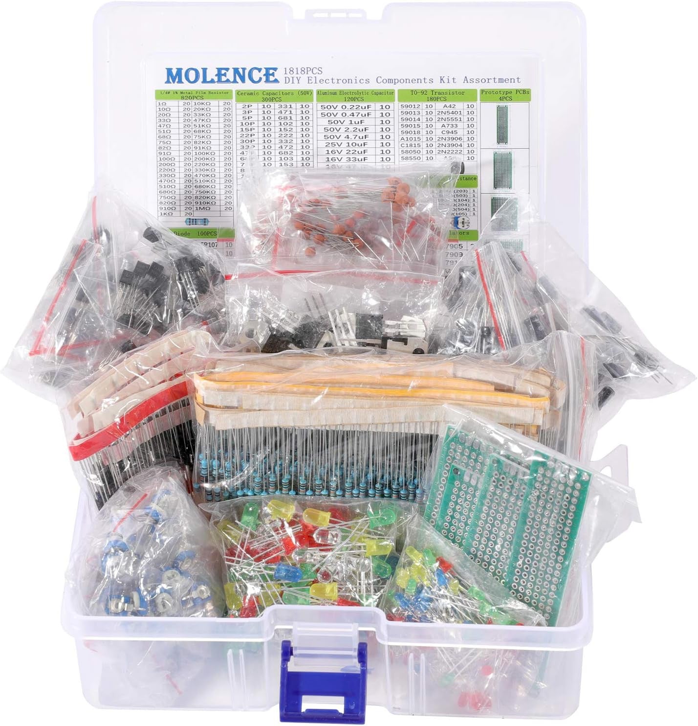DIY Electronics Components Kit Assortment, Resistors 1818PCS, LED