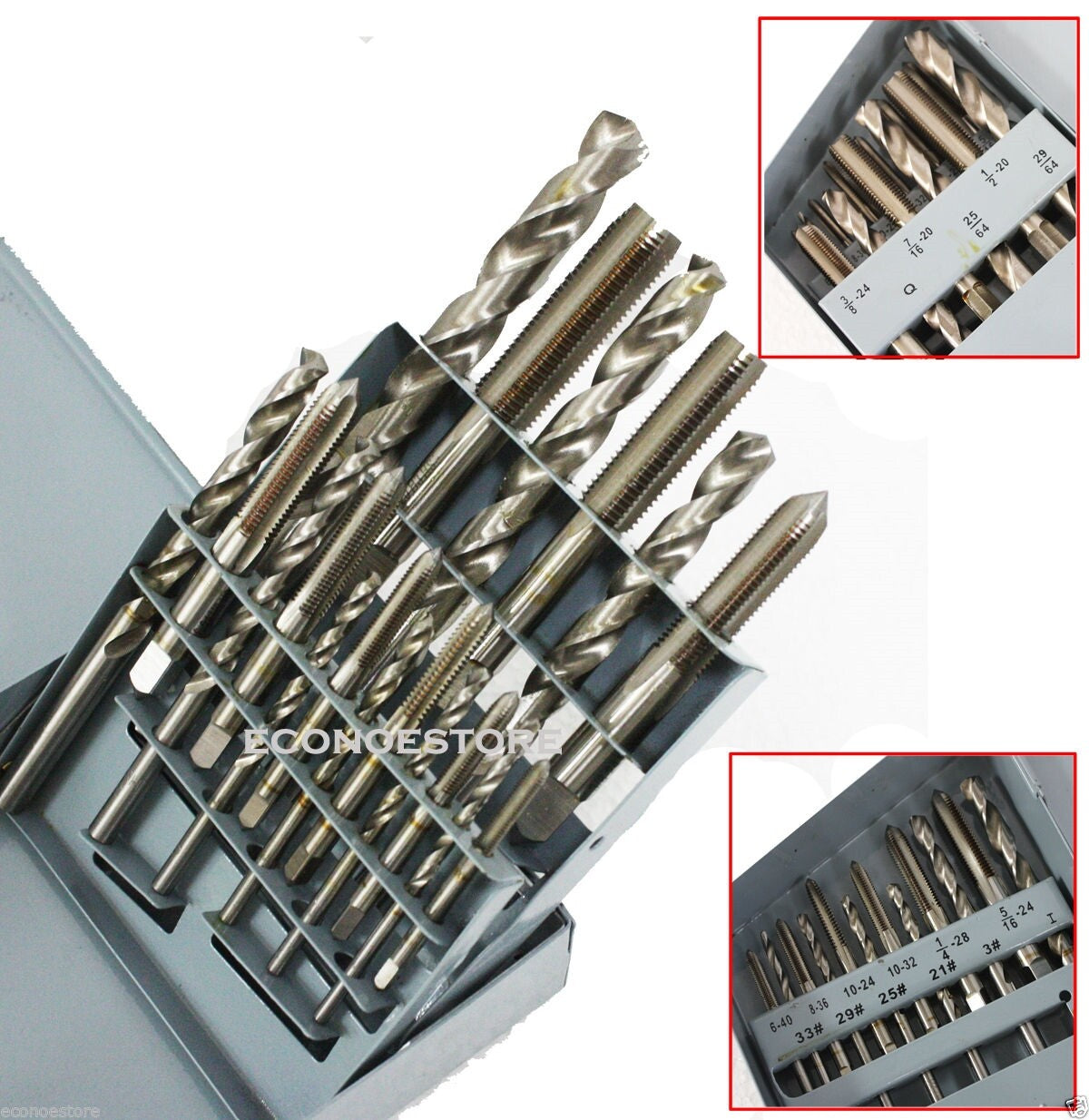 18PC UNF TAP & DRILL BIT SET HSS HIGH SPEED STEEL BITS W/METAL INDEX CASE #32076